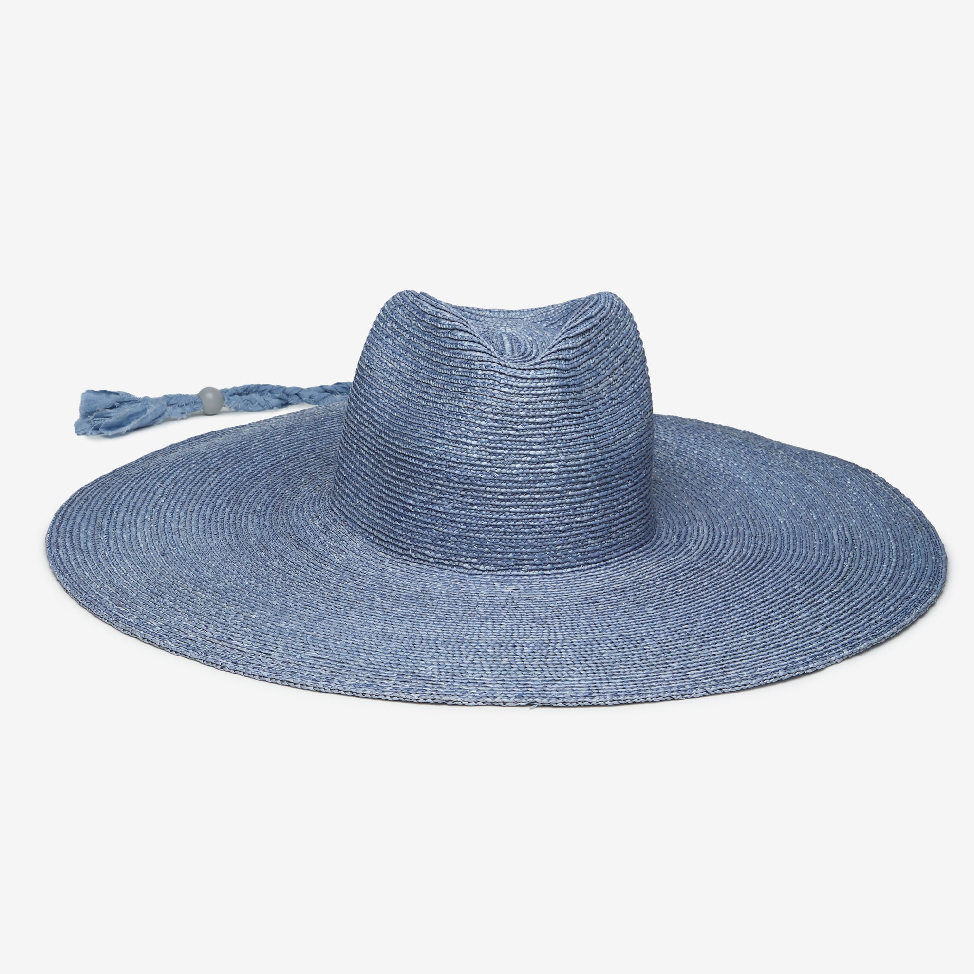 Light Gray Straw Wide-Brim Hat with Blue Bead Trim Tall Crown Straw? Crown: Montanas Peak Brim: Sonora  main image 2