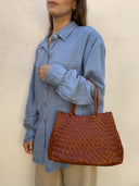 Iris Woven Leather Mini Handbag in Whiskey
