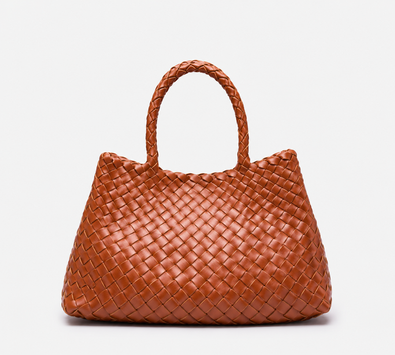 Olin Wylder Iris Woven Leather Mini Handbag in Whiskey – brown