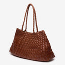 Ellie Woven Leather Tote Bag in Whiskey