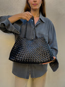 Ellie Woven Leather Tote Bag in Black