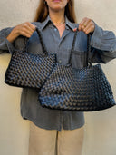 Iris Woven Leather Mini Handbag in Black