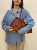 Ellie Woven Leather Tote Bag in Whiskey