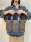 Newport Cotton Canvas Tote Bag in Brown/Navy
