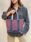 Newport Cotton Canvas Tote Bag in Burgundy/Navy