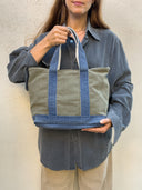 Newport Cotton Canvas Tote Bag in Olive/Navy
