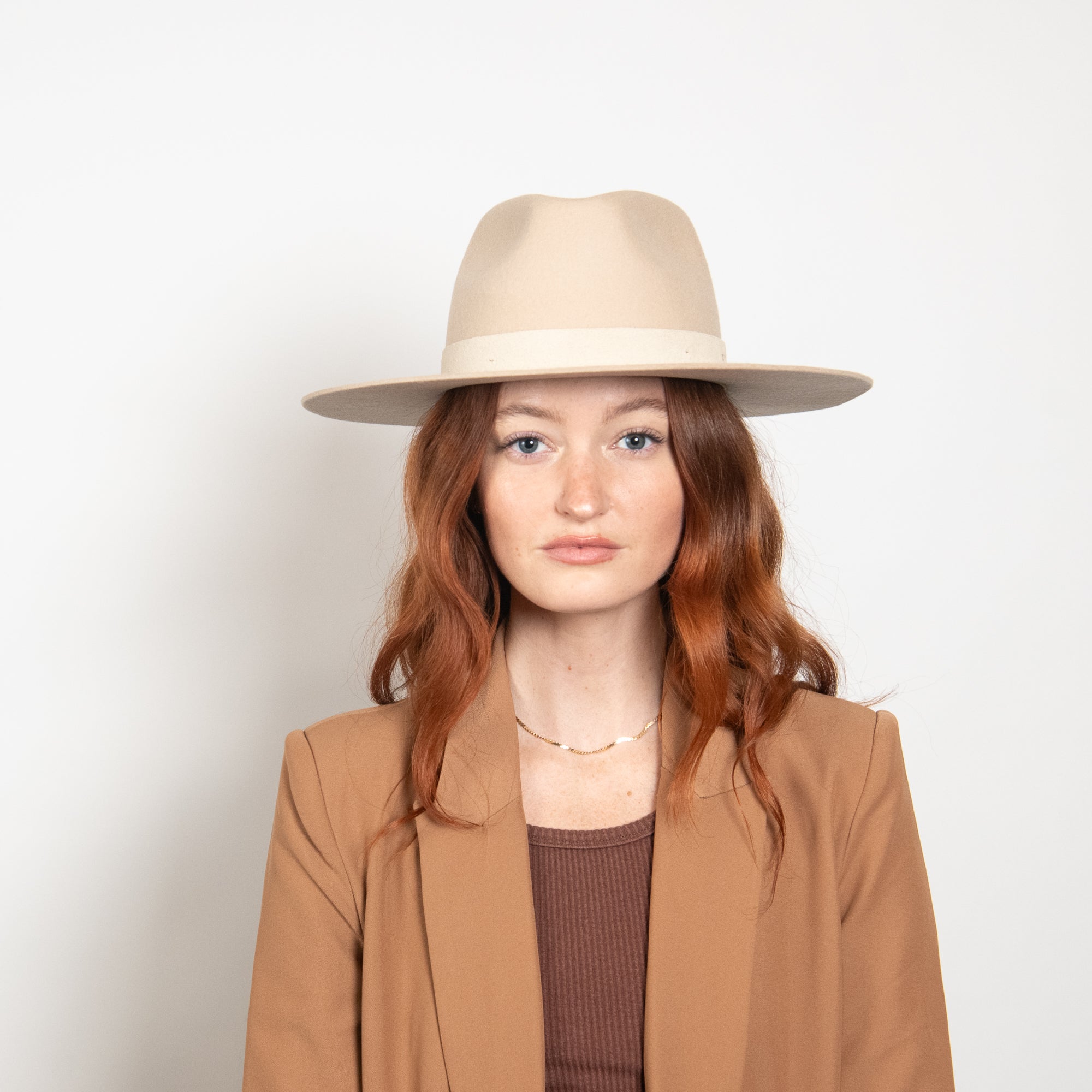 WYETH Wide Brim Fedora 100% Wool Felt Hat One Size  Beige Neutral Taupe Wool Felt Rancher Hat - Billie main image 2