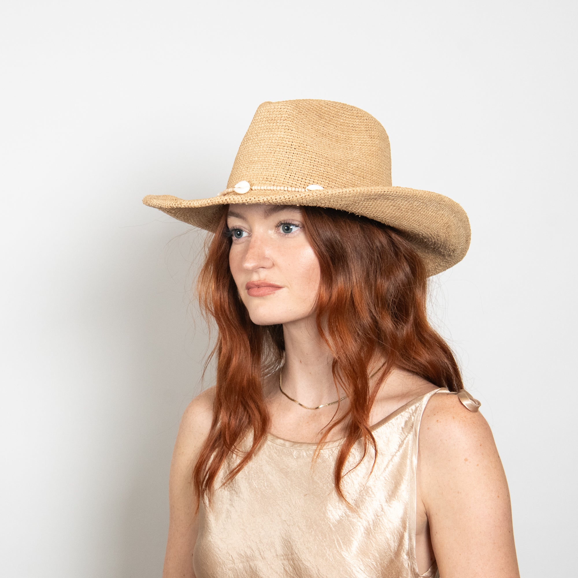 Wyeth Reed Shell Trim Band Straw Rancher Hat Reed is finally back in stock! Hand crochet raffia trimmed  main image 4