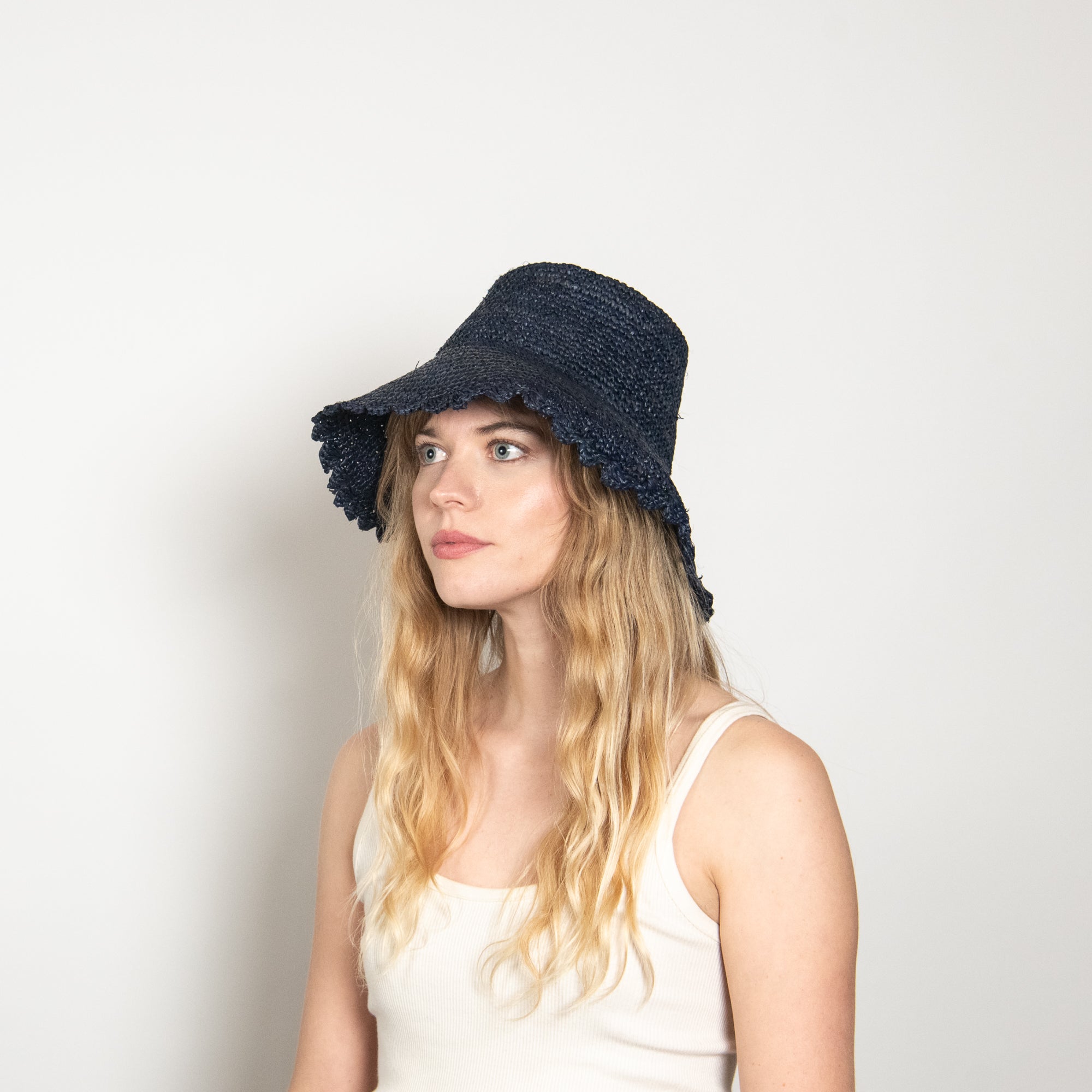 Lacey Raffia Bucket in Navy