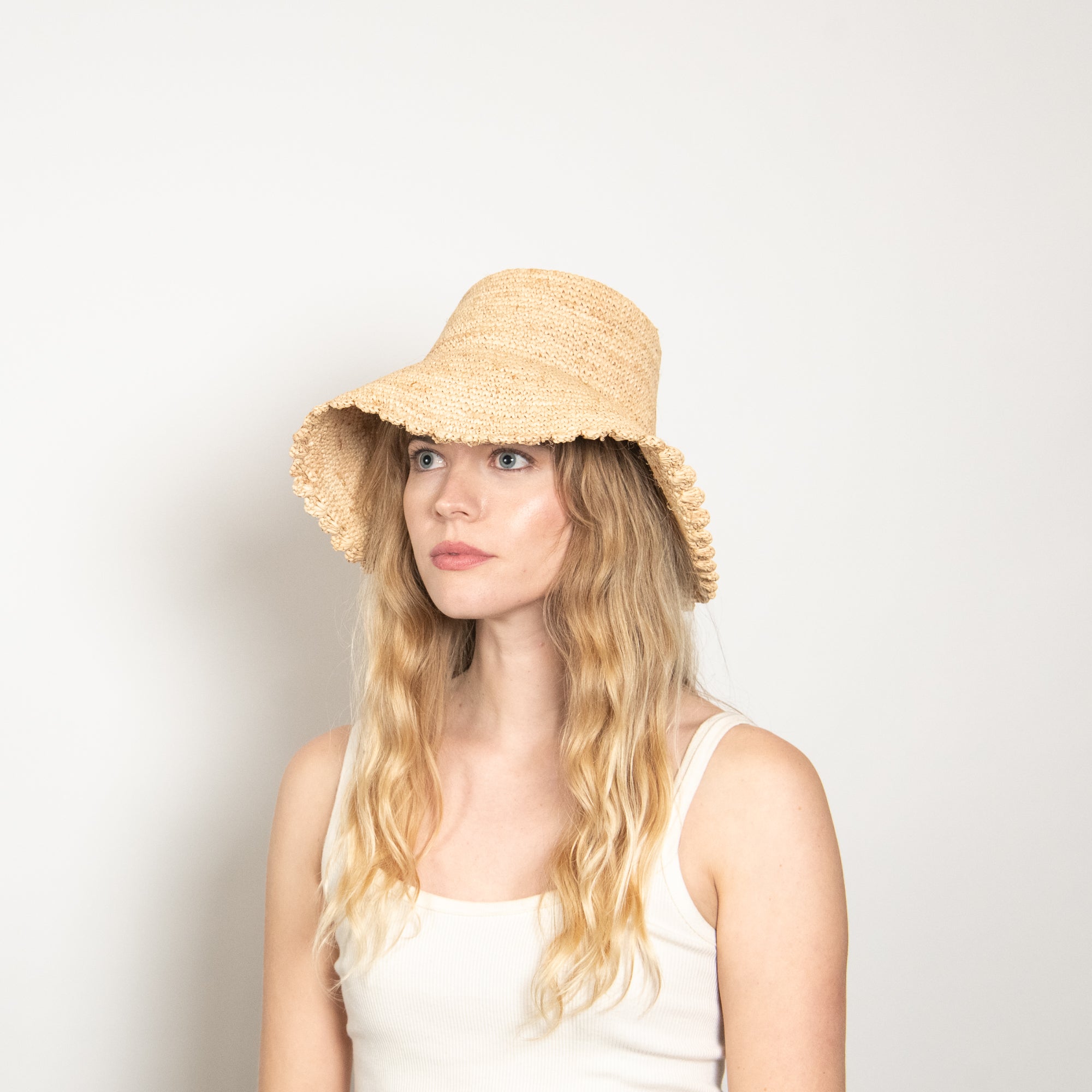 Wyeth Lacey Raffia Bucket Hat in Natural Lacey Raffia Bucket in Navy main image 3