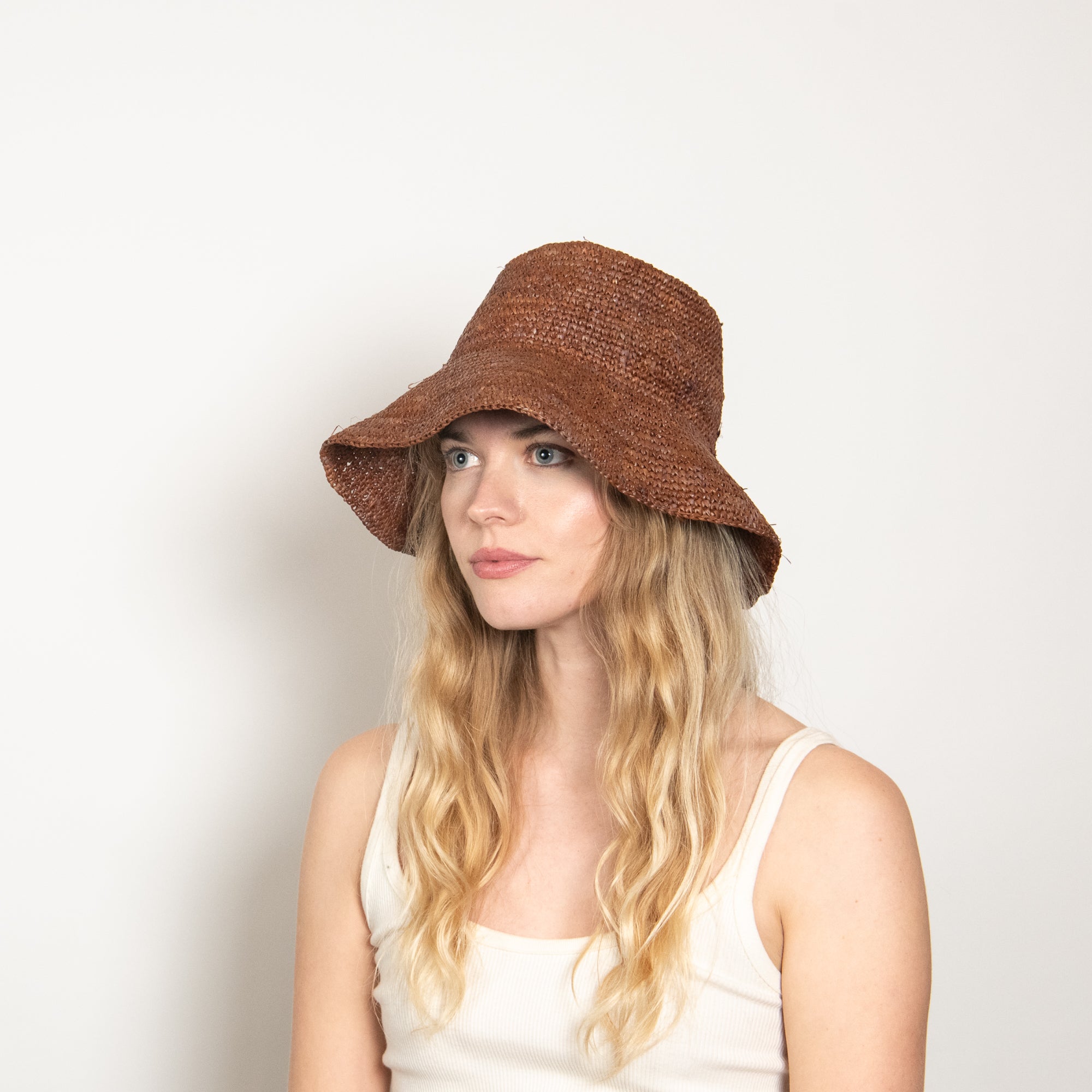 Brown Straw Bucket Hat - Packable Sun/Beach Women's - Tali Chocolate