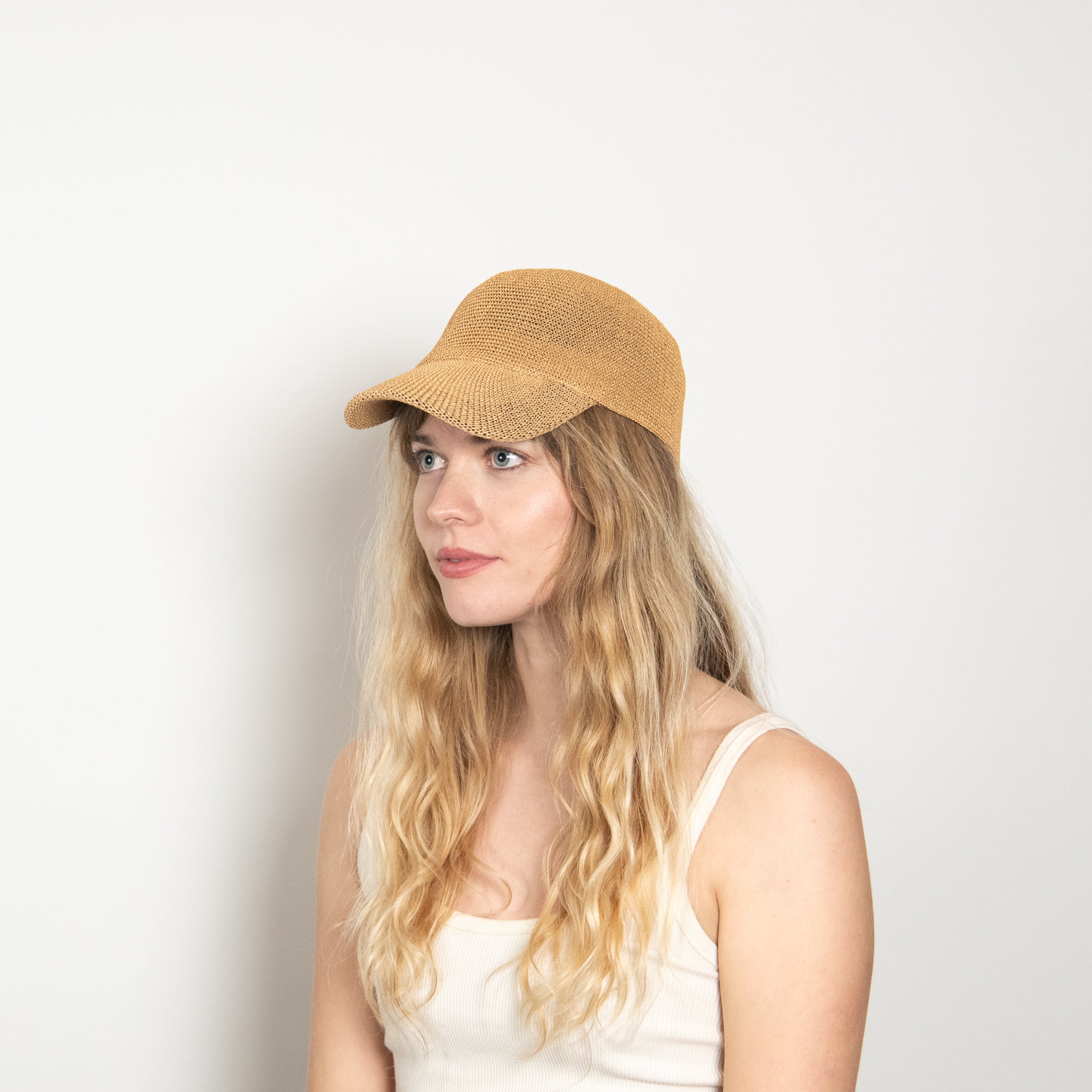 Cappello Di Paglia Da Baseball Per Donna Pagning – Tesa Corta, Media Circonferenza, Khaki, Leggero, Per Spiaggia E Outdoor