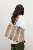 Naples Paper Straw Tote Bag in Natural Blue