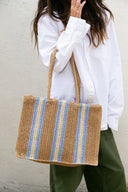 Naples Paper Straw Tote Bag in Natural Blue