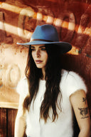 Billie Wool Felt Fedora in Denim Blue