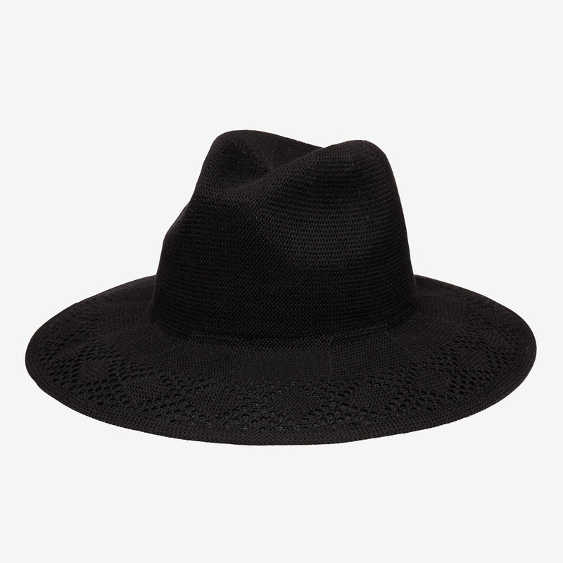 Wyeth Evie Mesh Packable Sun Hat in Black – wide brim, high crown