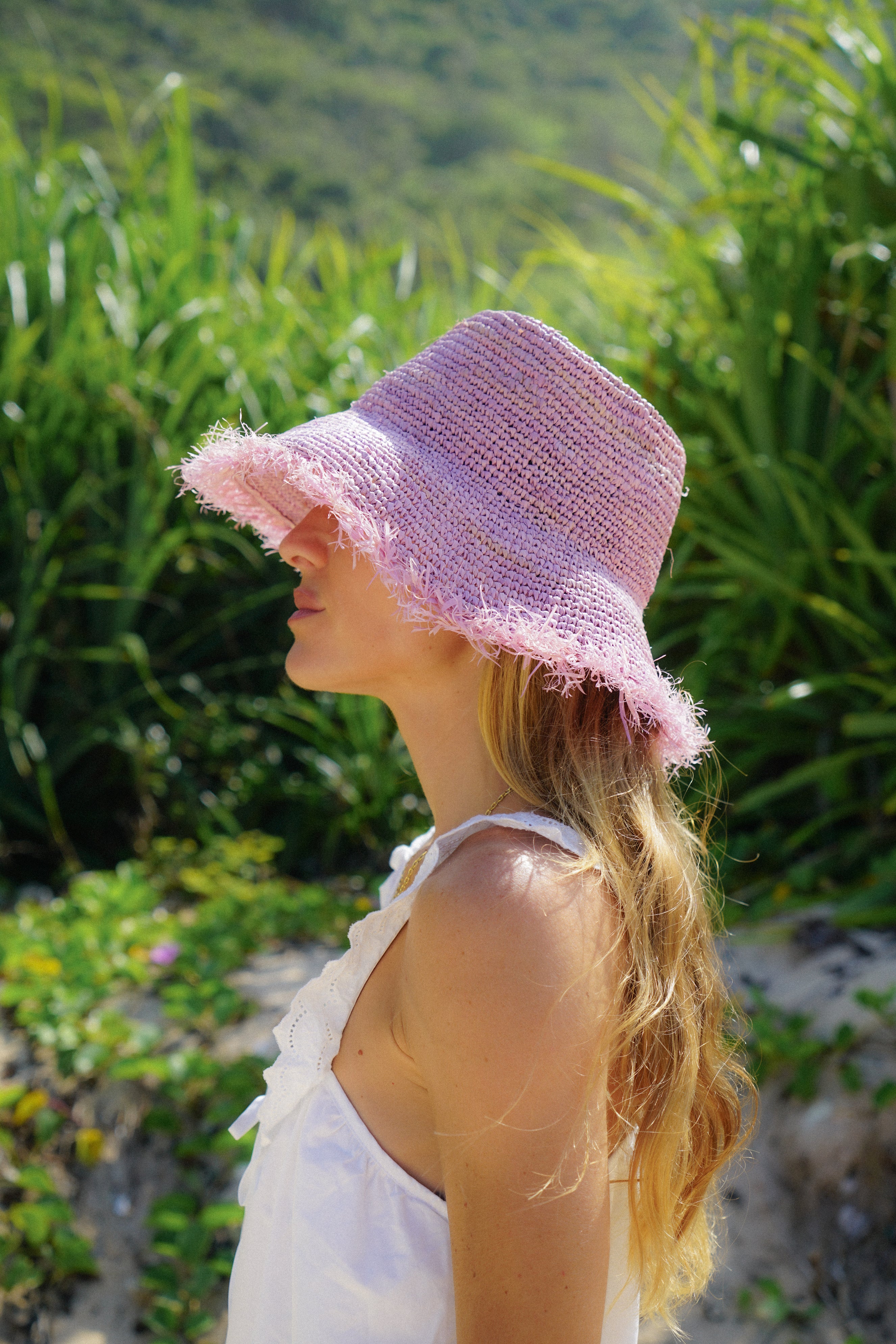 Bora Bora Raffia Bucket in Lilac