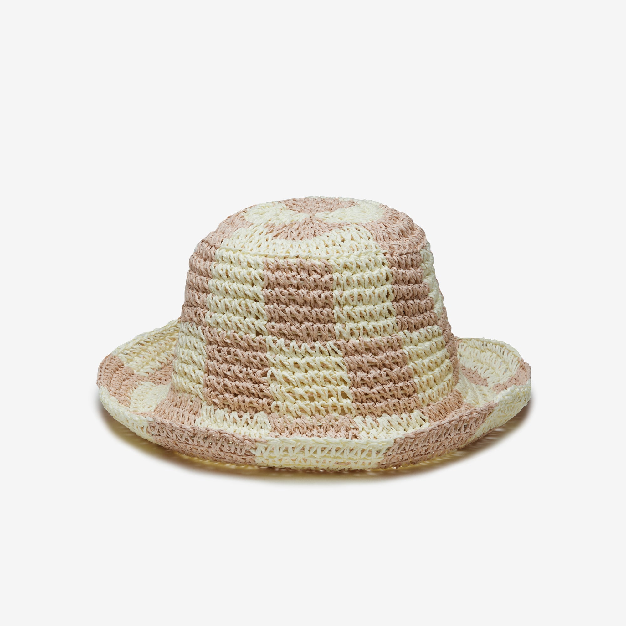 Pink Checkered Bucket Straw Sun & Beach Hat for Women  display picture 1