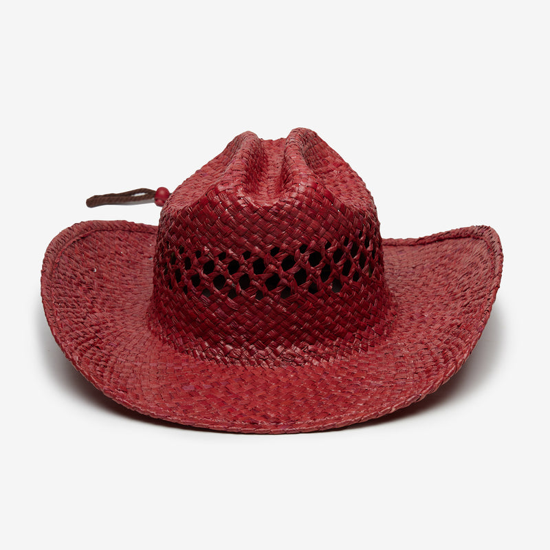 Wyeth Brodie Raffia Cowboy Hat in Wine – red, wide brim