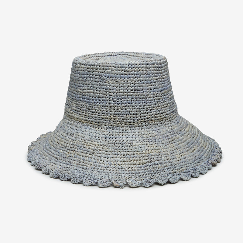 Wyeth Lacey Raffia Bucket Hat in Light Blue – packable
