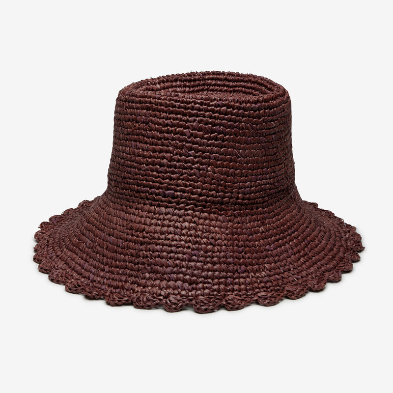 Wyeth Lacey Raffia Bucket Hat in Wine – red, packable