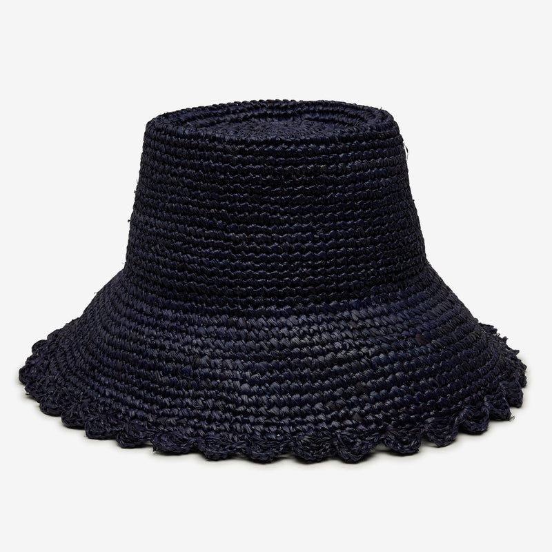 Wyeth Lacey Raffia Bucket Hat in Navy