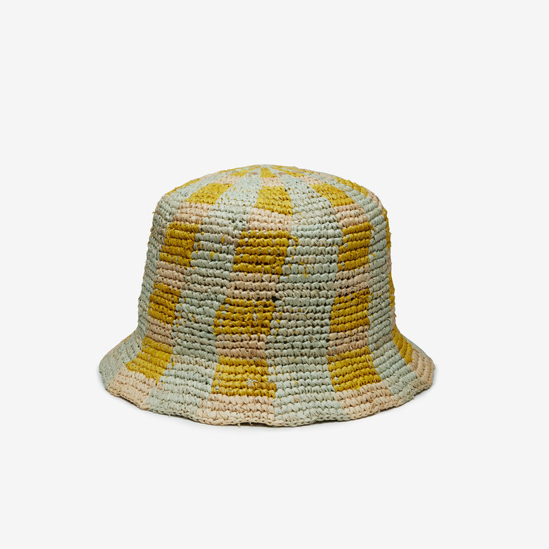 Wyeth Chrissy Raffia Bucket Hat in Blue Gold – packable