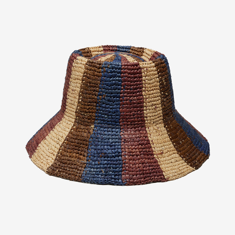 Wyeth Bailey Raffia Bucket Hat in Brown Navy Burgundy – packable