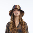 Bailey Raffia Bucket in Brown Navy Burgundy