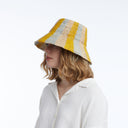 Bailey Raffia Bucket in Blue Yellow Natural