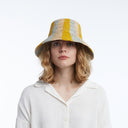 Bailey Raffia Bucket in Blue Yellow Natural