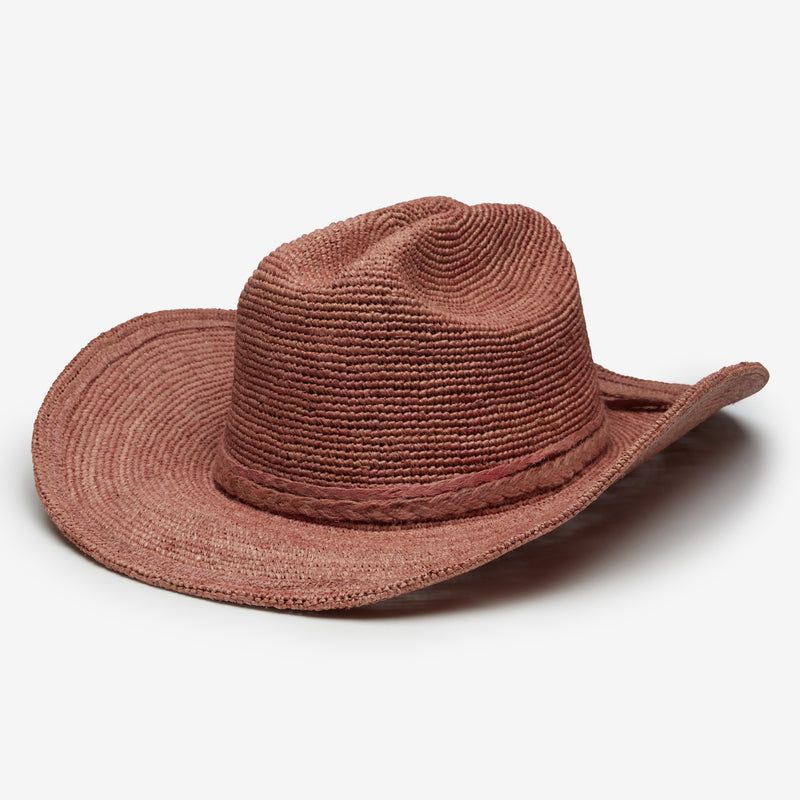 Wyeth Pippa Raffia Cowboy Hat in Rose – pink, packable, wide brim