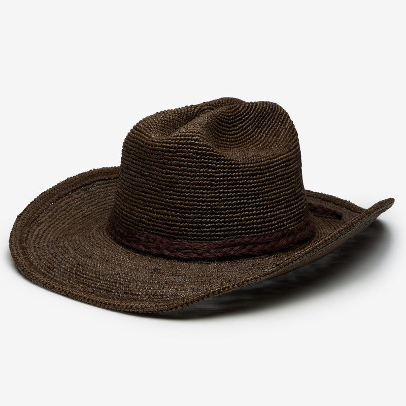 Wyeth Pippa Raffia Cowboy Hat in Chocolate – brown, packable, wide brim