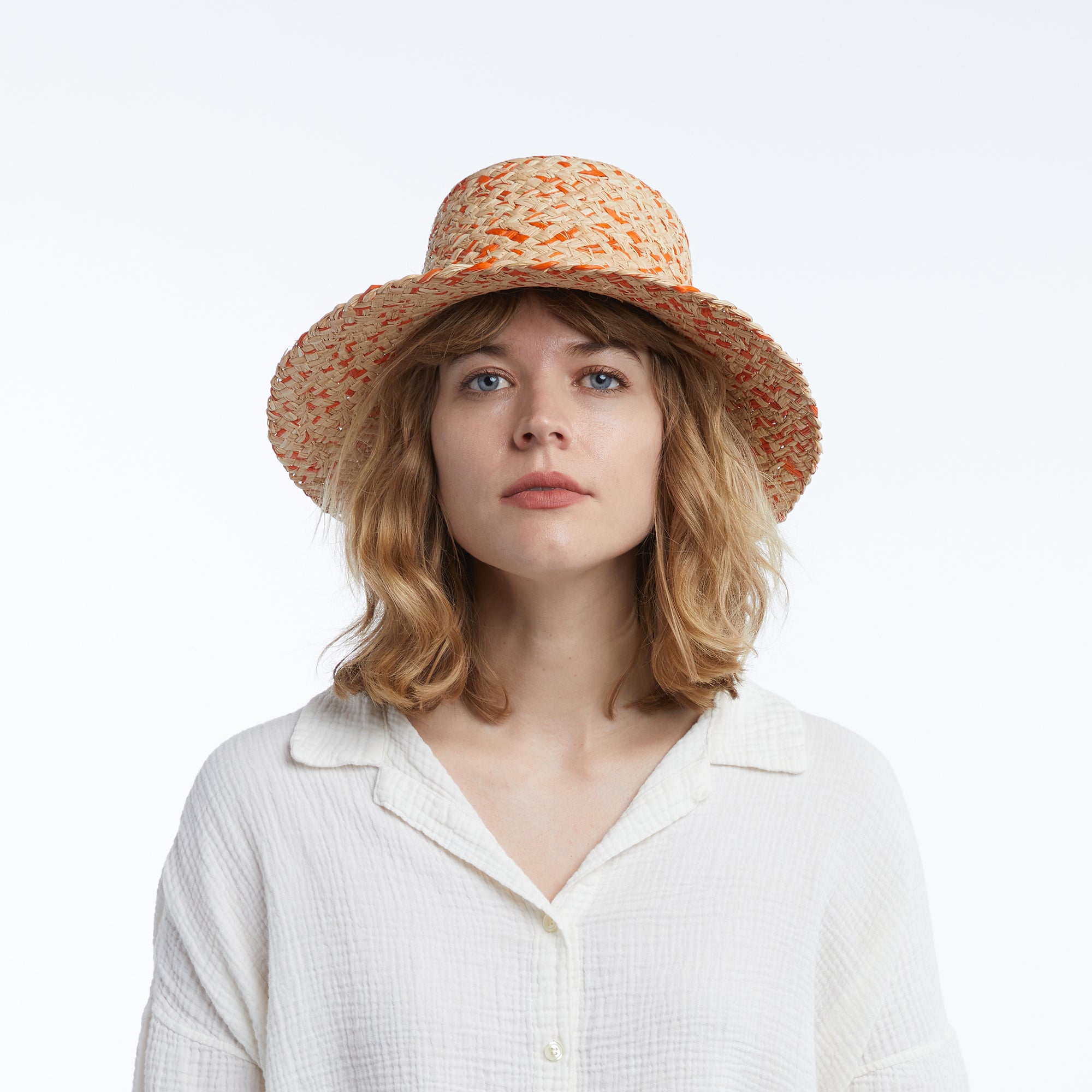 Lark Raffia Bucket in Orange