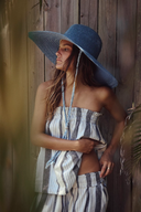 Brie Wide Brim Wheat Straw Rancher in Blue
