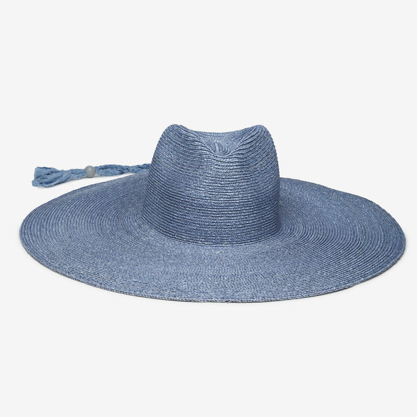 Dusty Blue Wide Brim BohoHat with Braided Band Dusty Blue Multi-Strand Beaded Hat Band – Willow Lane Hat Co main image 2