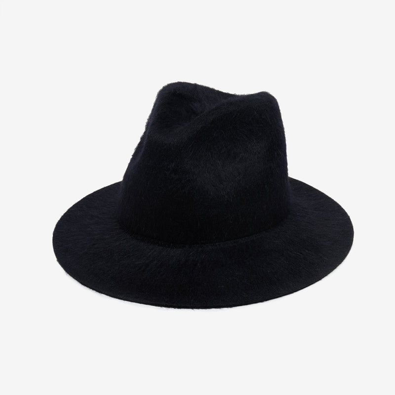 Faye Brushed Wool Fedora in Black