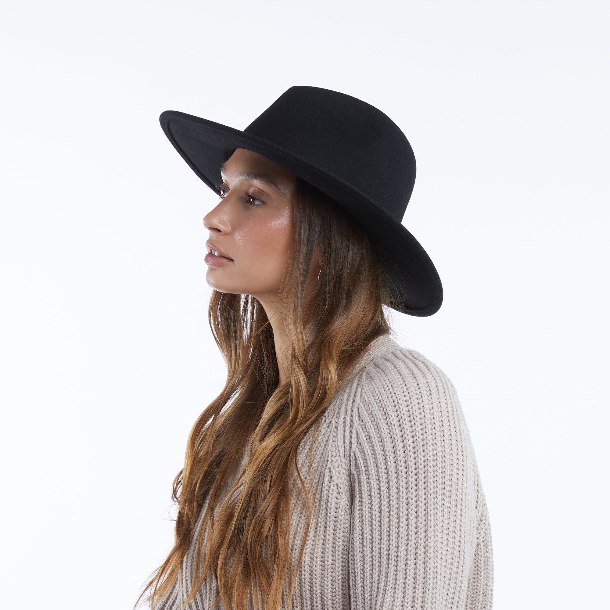 Black Wool Felt Rancher Hat - Billie