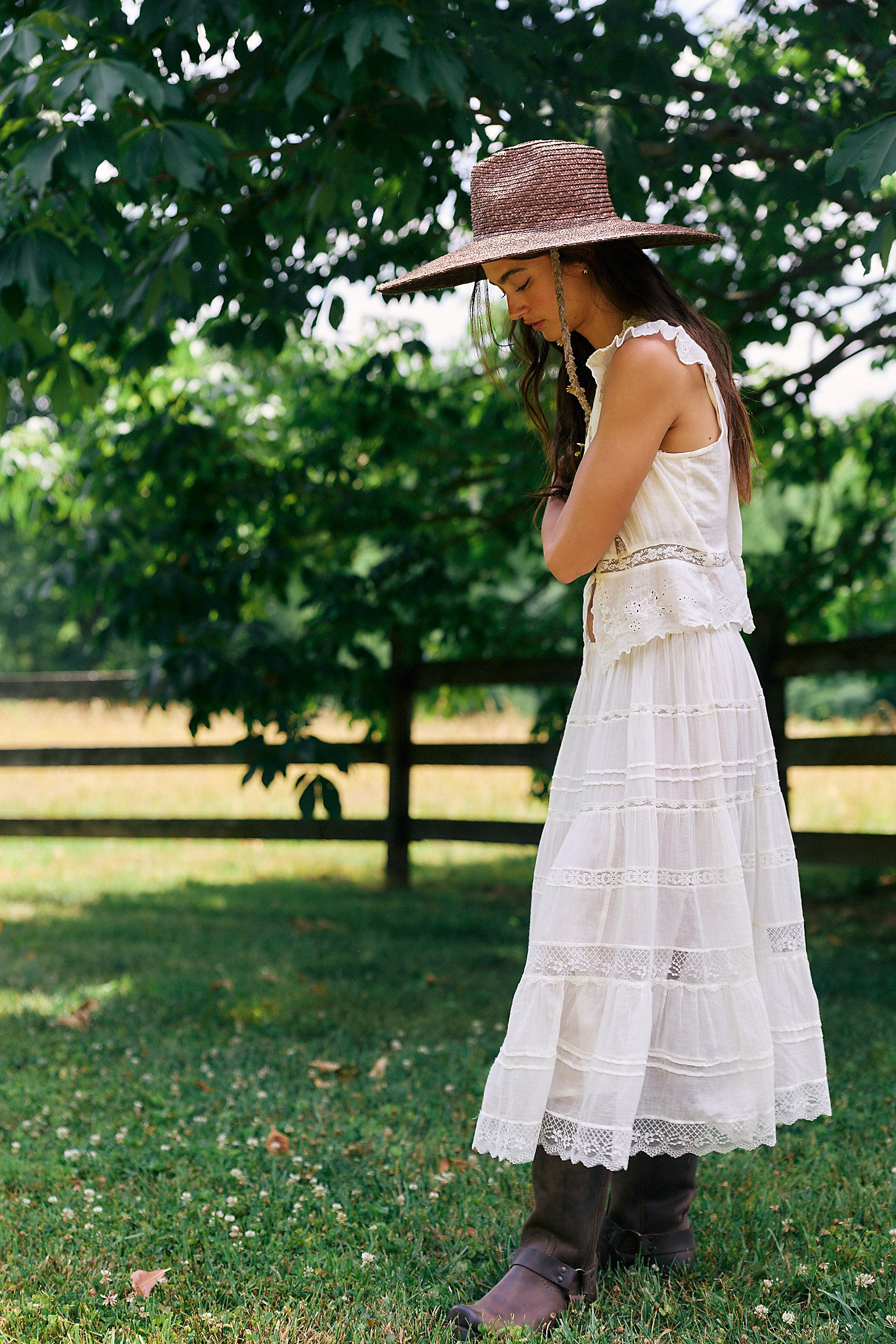 Brie Wide Brim Wheat Straw Rancher in Coffee