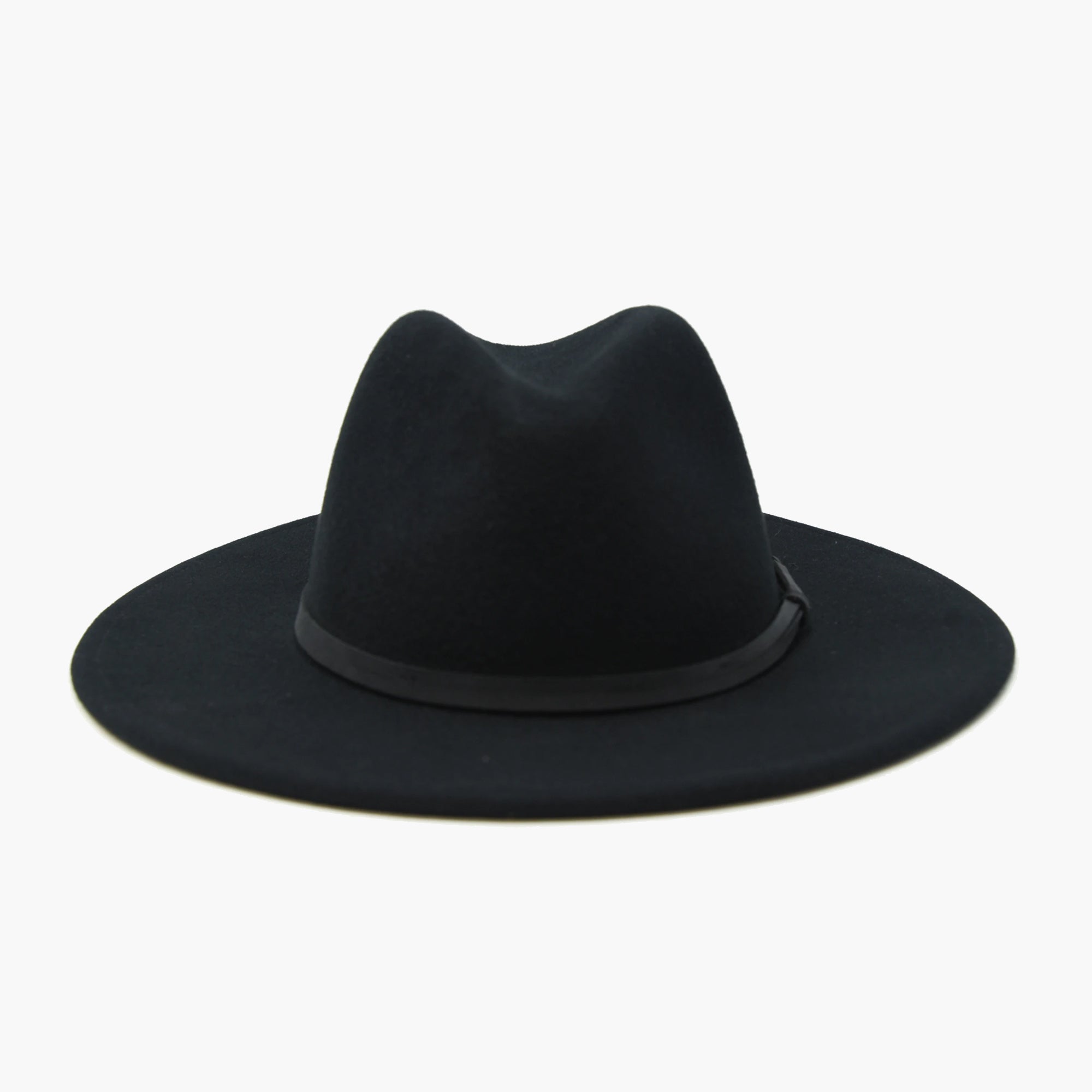 Black Wide-Brim Felt Sun Hat Black Medium Brim Fedora Felt Plain Hats-W0167A-BLACK- Sun  main image 4