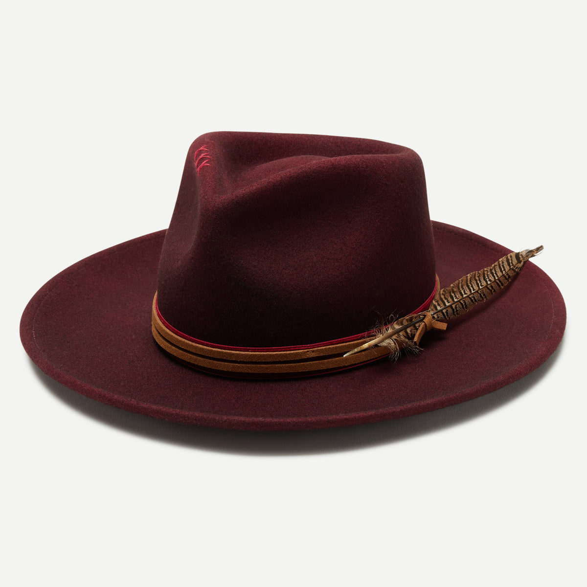 WYETH Wine Fedora Hat with White Leather Trim Accent Jared in Wine main image 3