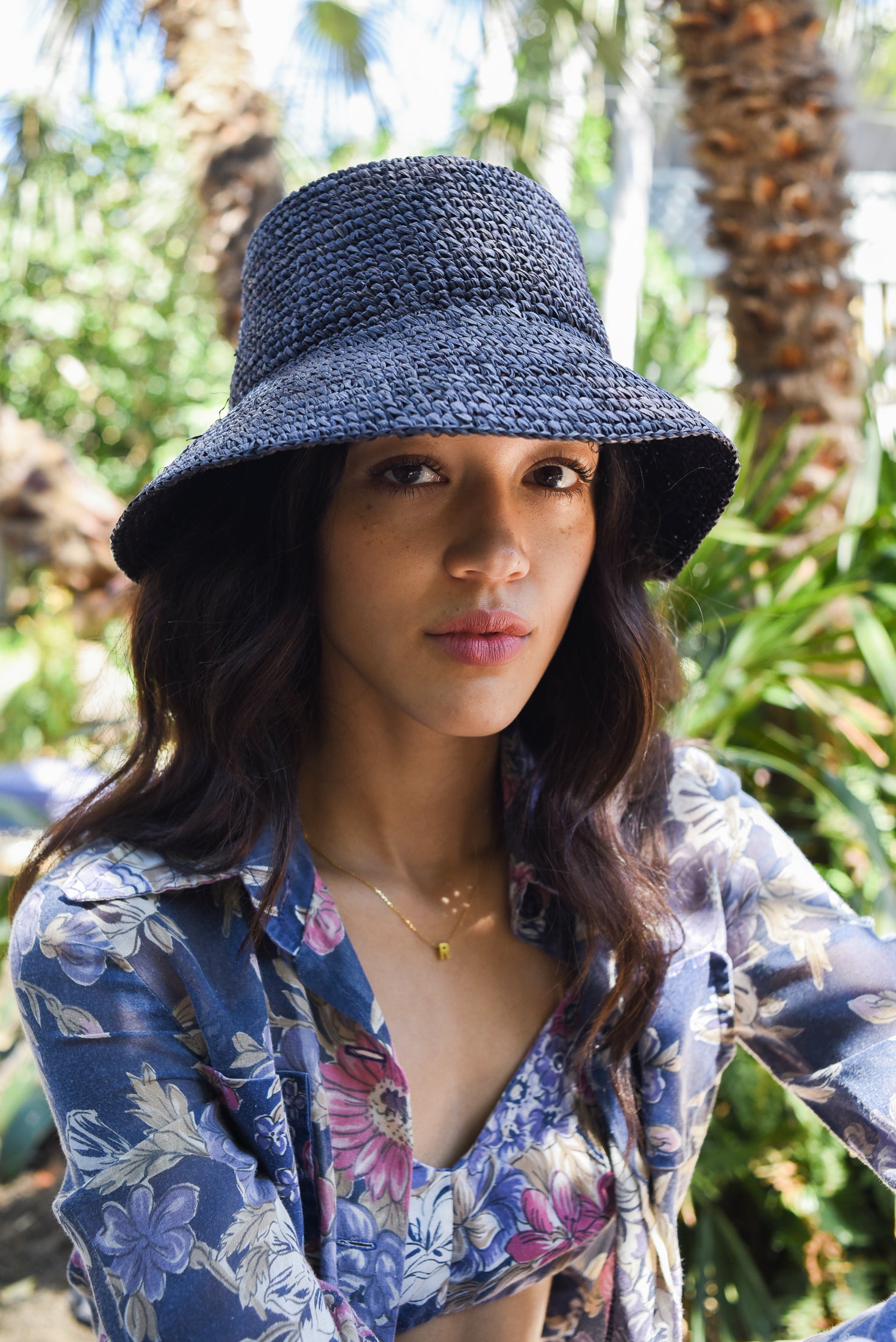 Wyeth Straw Packable Bucket Hat Navy Blue Straw Bucket Hat - Packable Sun/Beach Women main image 2