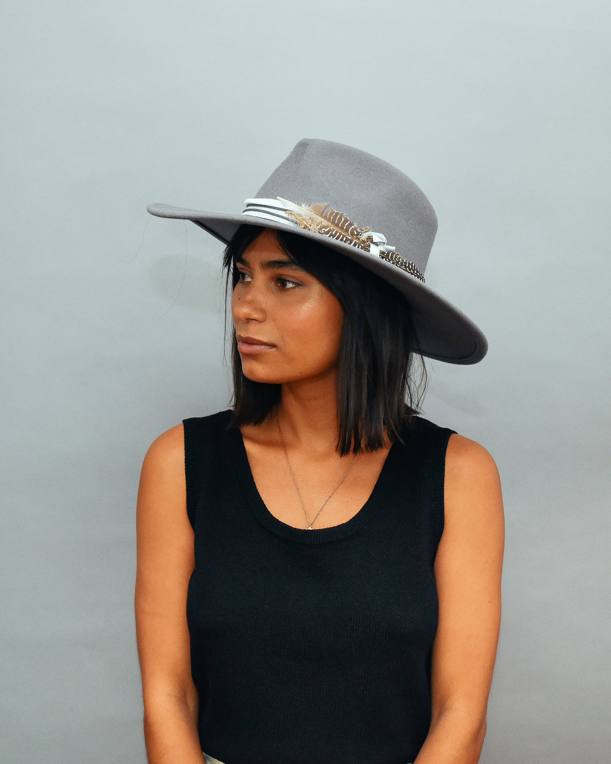 HAT ATTACK Amelia Fedora in Charcoal/Black NWT Amelia in Grey main image 3